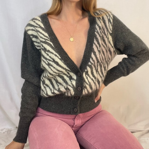 Vintage 90s Animal Print Cardigan - Picture 1 of 10